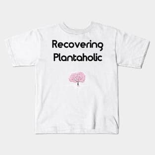 Recovering Plantaholic Modern Minimal Drawing Of Tree With Pink Leaves Kids T-Shirt